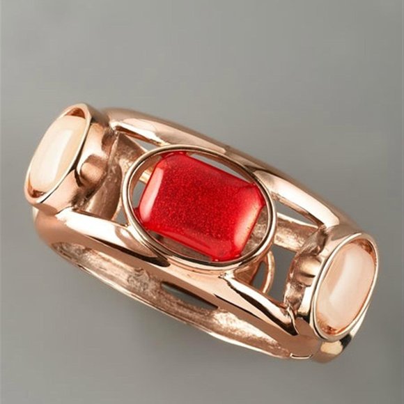 Oscar de la Renta Bangle Bracelet Rose 24K Gold-Plated Cabochon New in Oscar Box